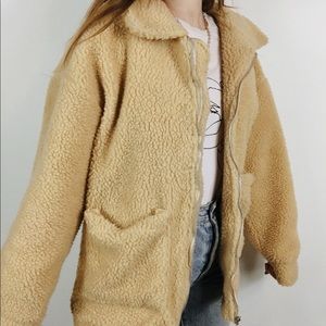Long Fuzzy Zip-Up Sherpa Jacket